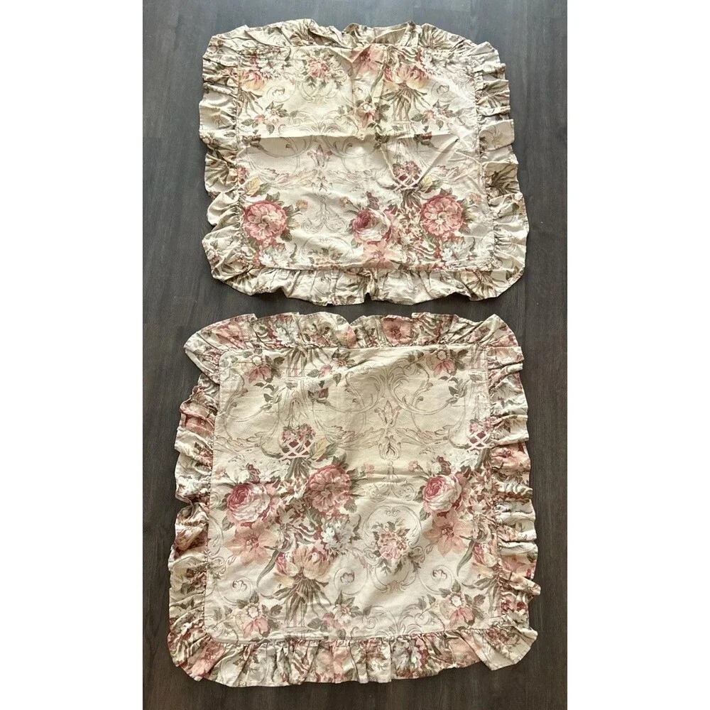 Vintage Ralph Lauren Guinevere Euro Shams Ruffled Cotton Set Of 2 Floral Cottage